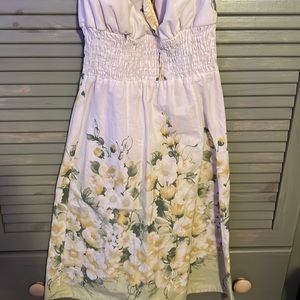 Halter tie white and green yellow flowered dress